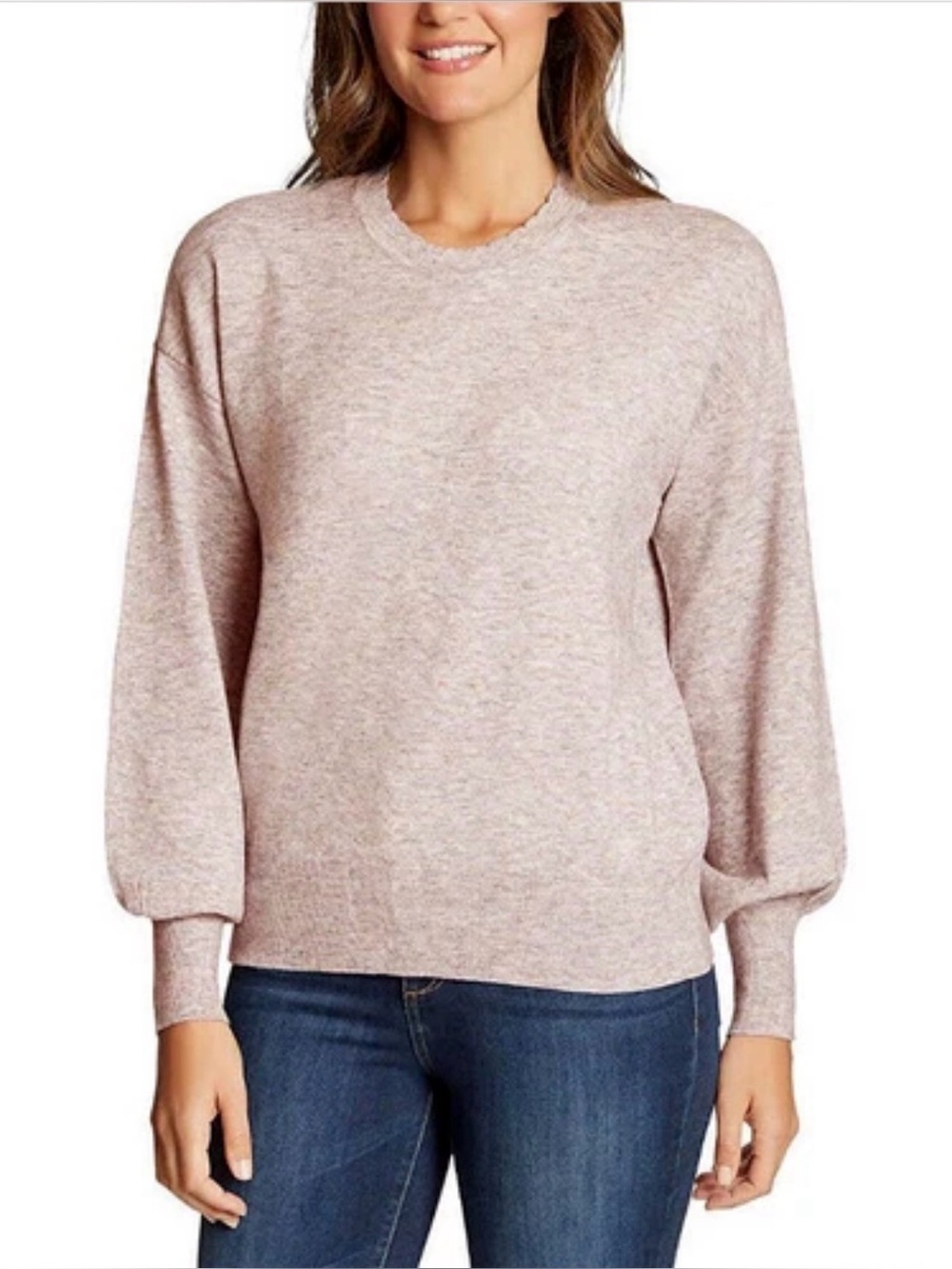Ella Moss Women's Puff Sleeve Pullover Sweater  Heather Pink L
